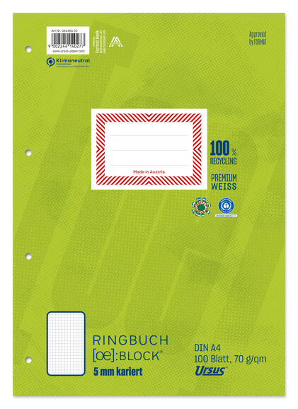 Ringbuchblock Ursus Green A4 100 Blatt 9mm liniert, Art.-Nr. 044380-10 - Paterno B2B-Shop Ringbuchblock Ursus Green A4 100 Blatt 9mm liniert, Art.-Nr. 044380-10 - Paterno B2B-Shop