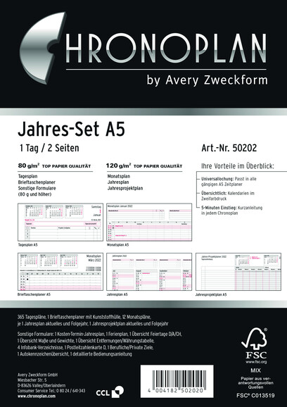 Kalendereinlage Chronoplan Jahres-Set A5, Art.-Nr. 5020J - Paterno B2B-Shop