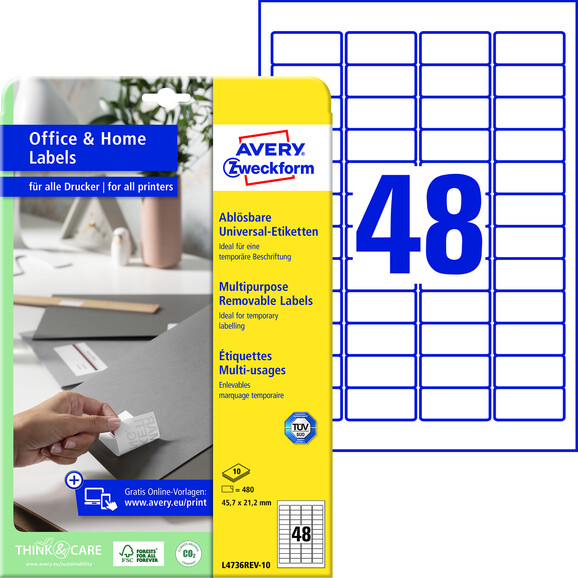 Universaletiketten ZWF ablösbar 45,7x21,2mm, Art.-Nr. L4736REV-10 - Paterno B2B-Shop