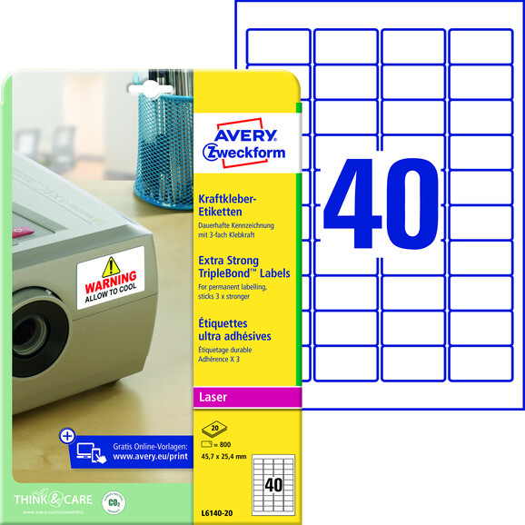 Etiketten ZWF Kraftkleber 45,7 x 25,4 mm, Art.-Nr. L6140-20 - Paterno B2B-Shop