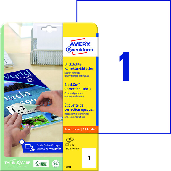 Etiketten Korrektur ZWF A4 blickdicht, Art.-Nr. 6094ZWF - Paterno B2B-Shop