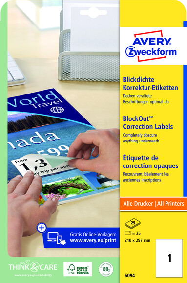 Etiketten Korrektur ZWF A4 blickdicht, Art.-Nr. 6094ZWF - Paterno B2B-Shop