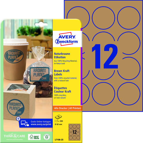 Etiketten ZWF 60mm rund naturbraun, Art.-Nr. L7106-25 - Paterno B2B-Shop