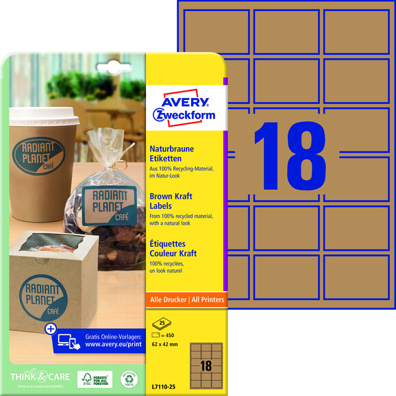 Etiketten ZWF 62x42mm naturbraun, Art.-Nr. L7110-25 - Paterno B2B-Shop