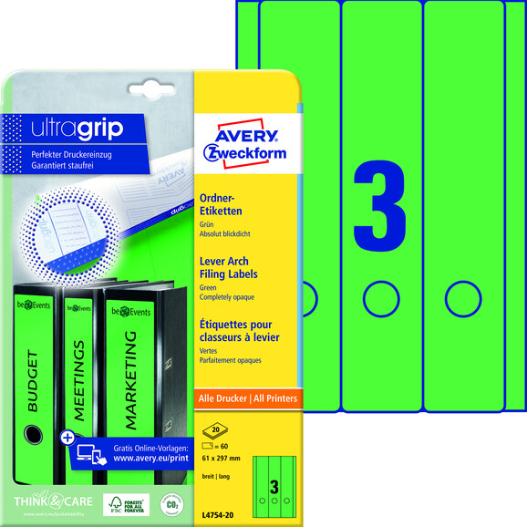 Ordneretiketten ZWF 297 x 61 mm grün, Art.-Nr. L4754-20 - Paterno B2B-Shop