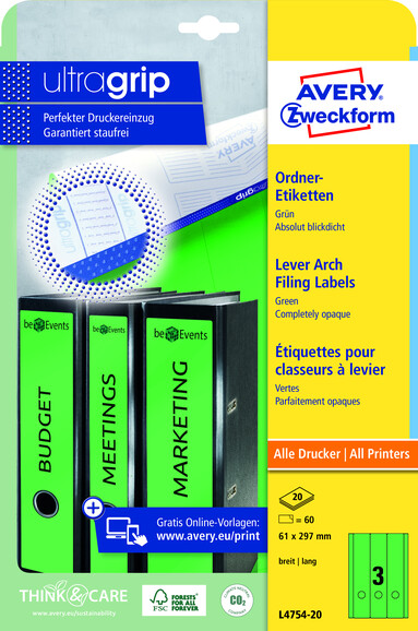 Ordneretiketten ZWF 297 x 61 mm grün, Art.-Nr. L4754-20 - Paterno B2B-Shop