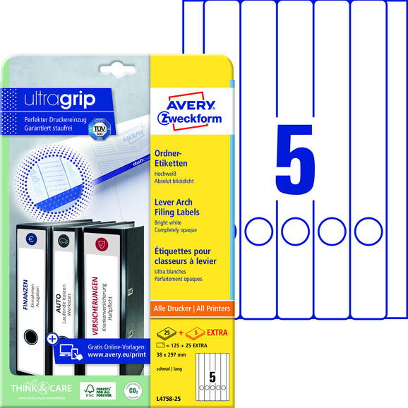 Ordneretiketten ZWF 297 x 38 mm schmal, Art.-Nr. L4758-25 - Paterno B2B-Shop