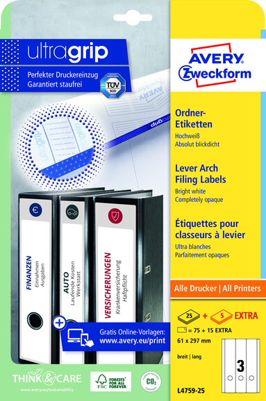 Ordneretiketten ZWF 297 x 61 mm weiss, Art.-Nr. L4759-25 - Paterno B2B-Shop