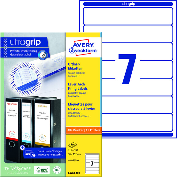 Ordneretiketten ZWF 192 x 38 mm weiss, Art.-Nr. L4760-100 - Paterno B2B-Shop