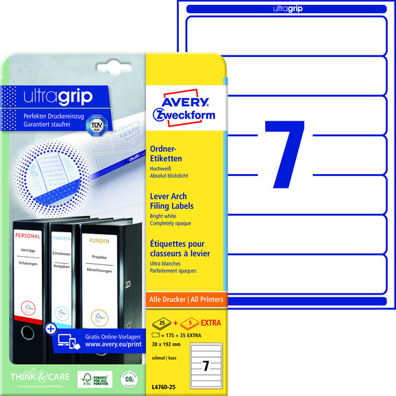 Ordneretiketten ZWF 192 x 38 mm weiss, Art.-Nr. L4760-25 - Paterno B2B-Shop