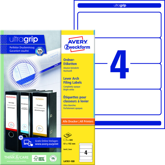 Ordneretiketten ZWF 192 x 61 mm weiss, Art.-Nr. L4761-100 - Paterno B2B-Shop