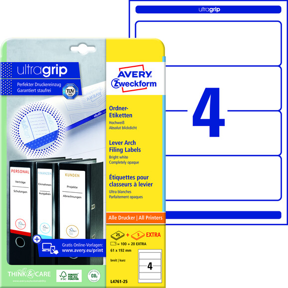 Ordneretiketten ZWF 192 x 61 mm weiss, Art.-Nr. L4761-25 - Paterno B2B-Shop