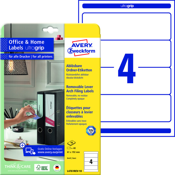 Ordneretiketten Avery ablösbar 192 x 61 mm weiss, Art.-Nr. L4761REV-10 - Paterno B2B-Shop