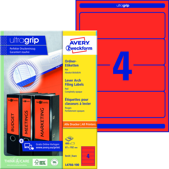 Ordneretiketten ZWF 192 x 61 mm rot, Art.-Nr. L4766-100 - Paterno B2B-Shop