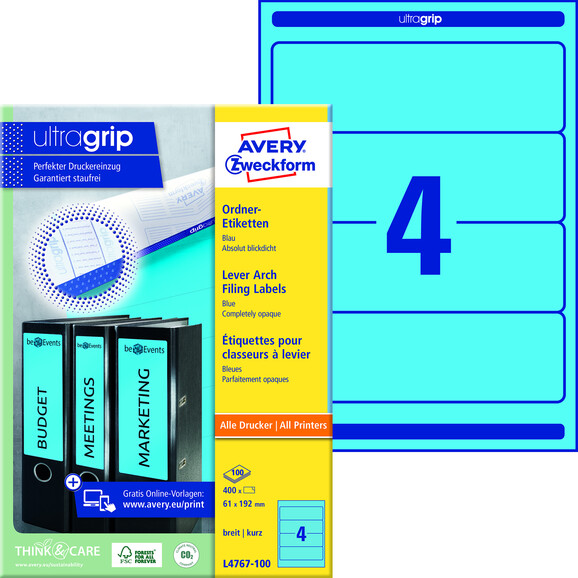 Ordneretiketten ZWF 192 x 61 mm blau, Art.-Nr. L4767-100 - Paterno B2B-Shop