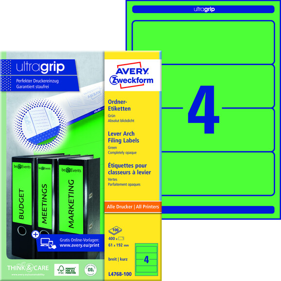 Ordneretiketten ZWF 192 x 61 mm grün, Art.-Nr. L4768-100 - Paterno B2B-Shop