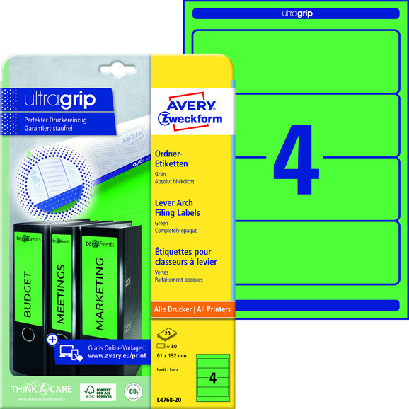 Ordneretiketten ZWF 192 x 61 mm grün, Art.-Nr. L4768-20 - Paterno B2B-Shop