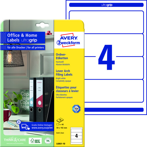 Etiketten Ordnerrücken ZWF A4 192x59 mm weiss, Art.-Nr. L6061-10 - Paterno B2B-Shop
