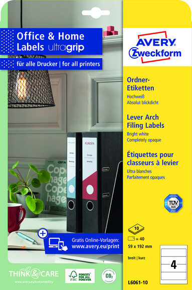 Etiketten Ordnerrücken ZWF A4 192x59 mm weiss, Art.-Nr. L6061-10 - Paterno B2B-Shop