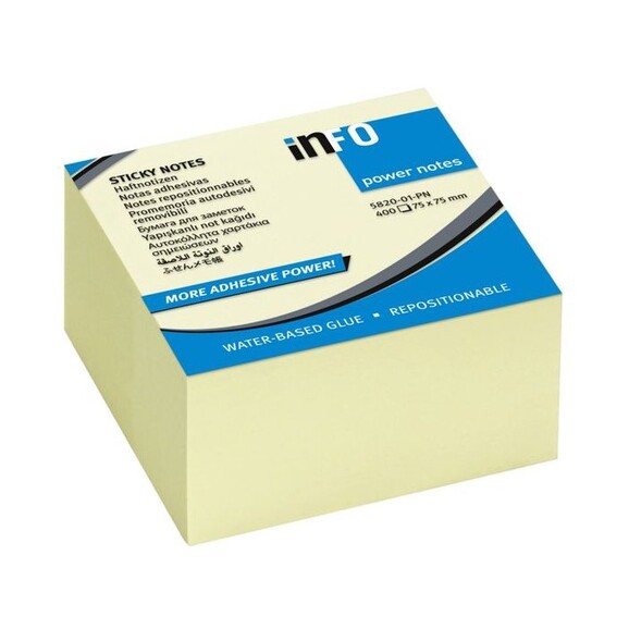 Haftnotizwürfel info notes 75x75mm gelb 400 Blatt, Art.-Nr. 5820-01 - Paterno B2B-Shop