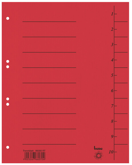 Trennblätter Bene A4 intensivrot, Art.-Nr. 098300-IRT - Paterno B2B-Shop Trennblätter Bene A4 intensivrot, Art.-Nr. 098300-IRT - Paterno B2B-Shop