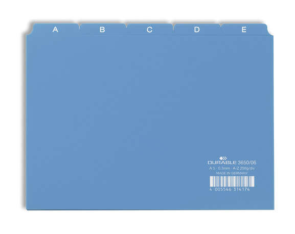 Leitregister Durable A5 quer A-Z 5/5-teilung hellblau, Art.-Nr. 3650-HBL - Paterno B2B-Shop