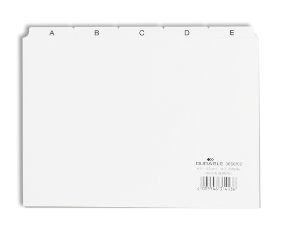 Leitregister Durable A5 quer A-Z 5/5-teilung weiss, Art.-Nr. 3650-WS - Paterno B2B-Shop