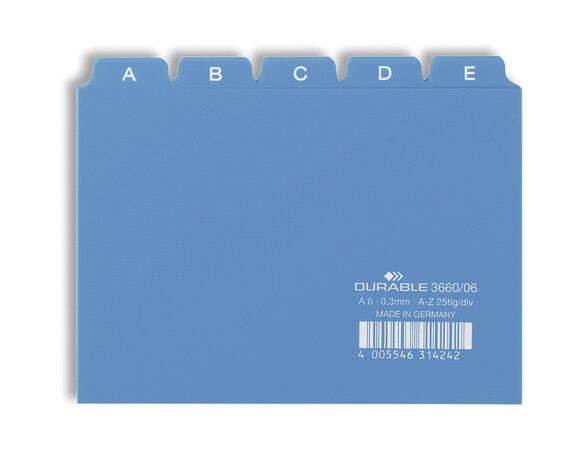 Leitregister Durable A6 quer A-Z 5/5-teilung hellblau, Art.-Nr. 3660-HBL - Paterno B2B-Shop Leitregister Durable A6 quer A-Z 5/5-teilung hellblau, Art.-Nr. 3660-HBL - Paterno B2B-Shop