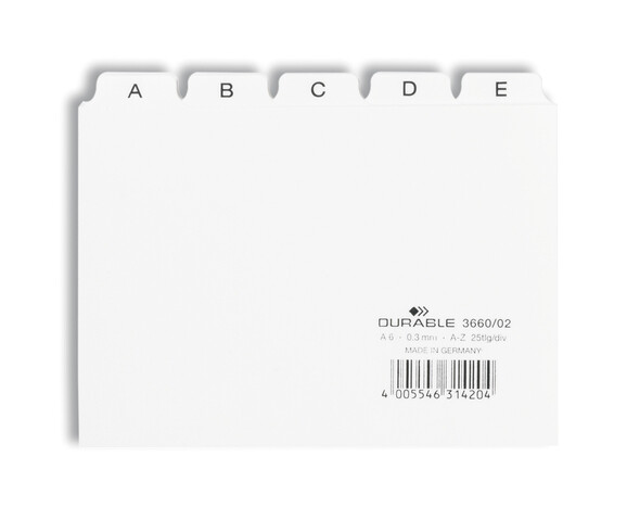 Leitregister Durable A6 quer A-Z 5/5-teilung weiss, Art.-Nr. 3660-WS - Paterno B2B-Shop