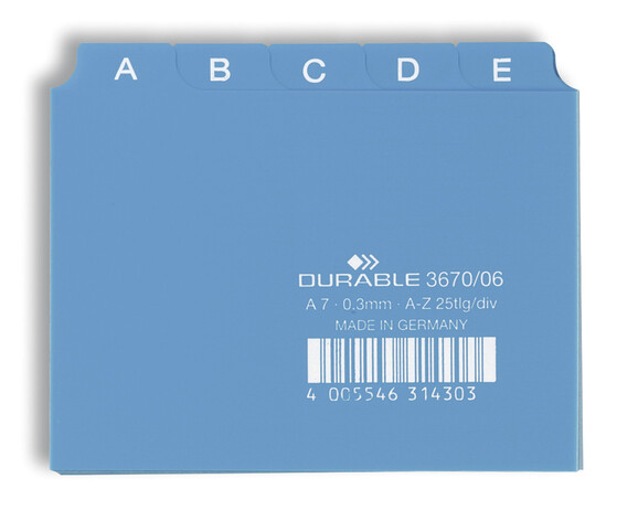 Leitregister Durable A7 quer A-Z 5/5-teilung hellblau, Art.-Nr. 3670-HBL - Paterno B2B-Shop