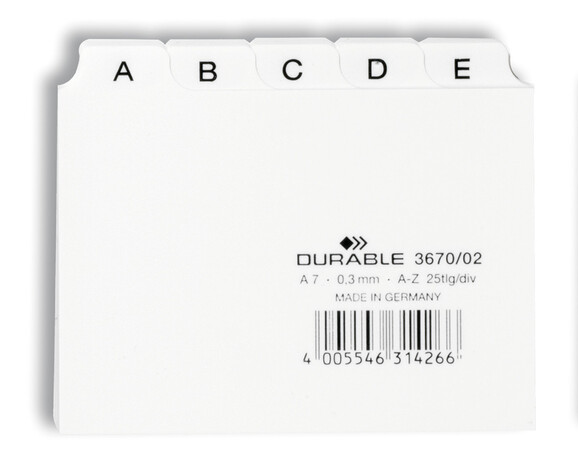 Leitregister Durable A7 quer A-Z 5/5-teilung weiss, Art.-Nr. 3670-WS - Paterno B2B-Shop
