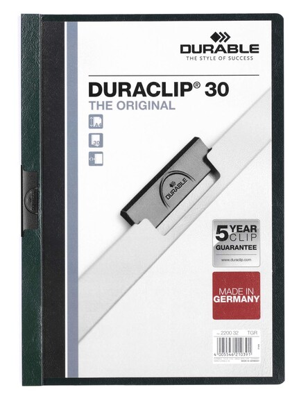 Klemmmappe Durable DURACLIP A4 dunkelgrün, Art.-Nr. 2200-DGN - Paterno B2B-Shop