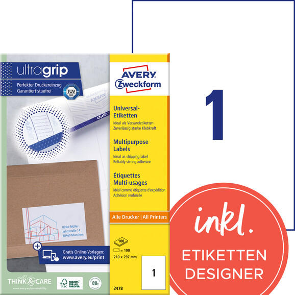 Universaletiketten A4 3478 weiss 210x297mm, Art.-Nr. ZWF-3478 - Paterno B2B-Shop