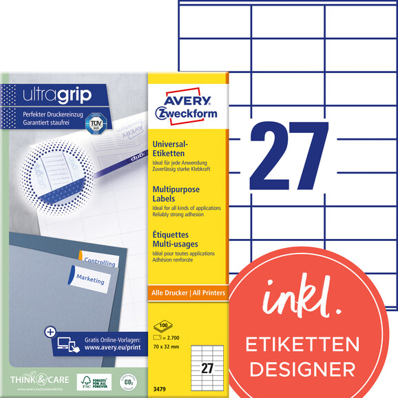 Universaletiketten A4 3479 weiss 70x32mm, Art.-Nr. ZWF-3479 - Paterno B2B-Shop