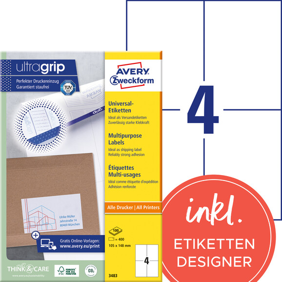 Universaletiketten A4 3483 weiss 105x148mm, Art.-Nr. ZWF-3483 - Paterno B2B-Shop