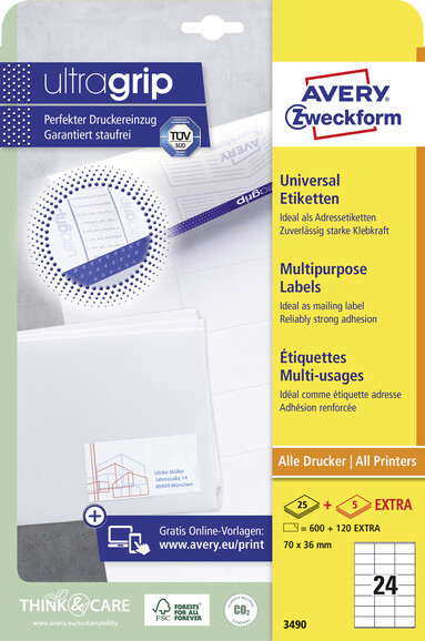 Universaletiketten ZWF 70 x 36 mm, weiß, Art.-Nr. 3490ZWF - Paterno B2B-Shop