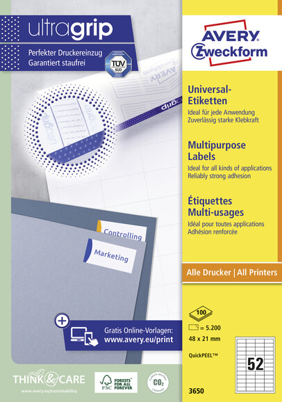 Universaletiketten A4 3650 weiss 48x21mm, Art.-Nr. ZWF-3650 - Paterno B2B-Shop