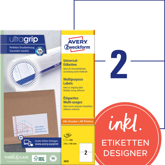 Universaletiketten A4 3655 weiss 210x148mm, Art.-Nr. ZWF-3655 - Paterno B2B-Shop