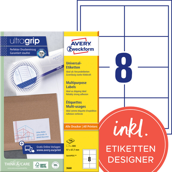 Universaletiketten A4 3660 weiss 97x67,7mm, Art.-Nr. ZWF-3660 - Paterno B2B-Shop