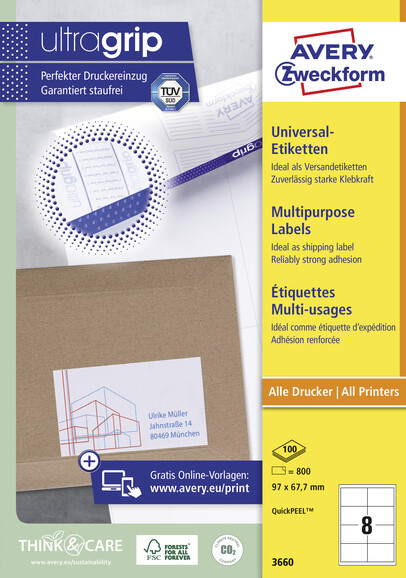 Universaletiketten A4 3660 weiss 97x67,7mm, Art.-Nr. ZWF-3660 - Paterno B2B-Shop
