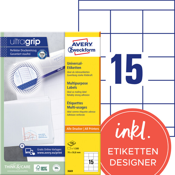Universaletiketten A4 3669 weiss 70x50,8mm, Art.-Nr. ZWF-3669 - Paterno B2B-Shop