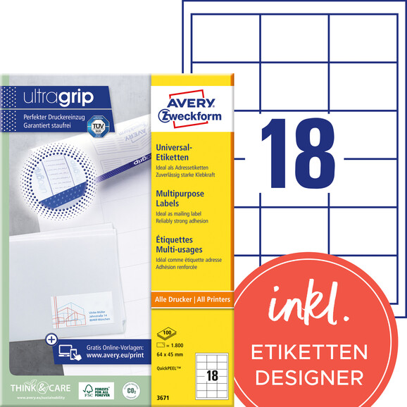 Universaletiketten A4 3671 weiss 64x45mm, Art.-Nr. ZWF-3671 - Paterno B2B-Shop