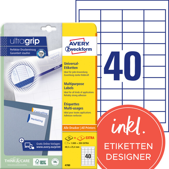 Universaletiketten ZWF 48,5 x 25,4 mm, weiß, Art.-Nr. 4780ZWF - Paterno B2B-Shop