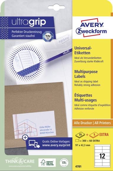 Universaletiketten ZWF 97 x 42,3 mm, weiß, Art.-Nr. 4781ZWF - Paterno B2B-Shop