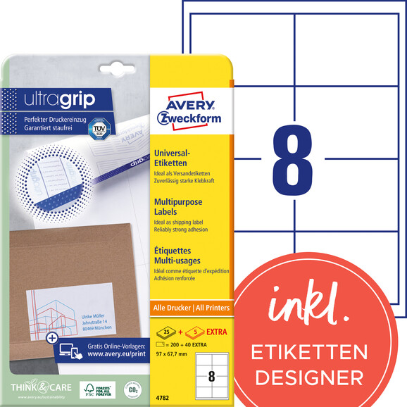 Universaletiketten ZWF 97 x 67,7 mm, weiß, Art.-Nr. 4782ZWF - Paterno B2B-Shop