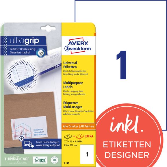 Kopieretiketten ZWF A4, Art.-Nr. 6119ZWF - Paterno B2B-Shop