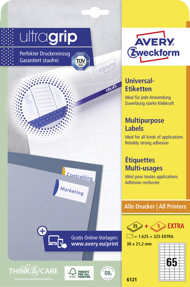 Etikett 38x21,2 mm InkjetLaserCopy weiss, Art.-Nr. 6121ZWF - Paterno B2B-Shop