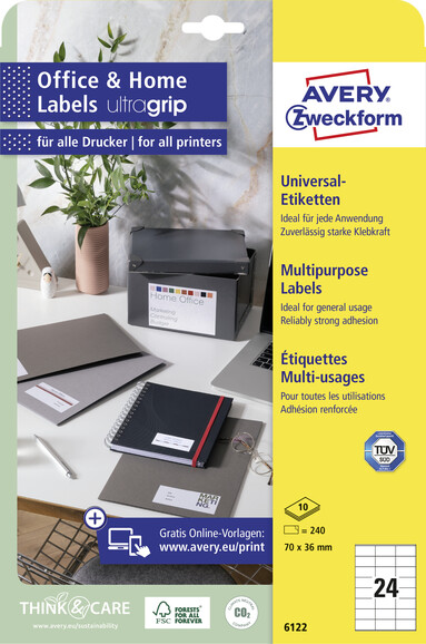 Etiketten Avery InkjetLaserCopy 70x36mm, Art.-Nr. 6122ZWF - Paterno B2B-Shop