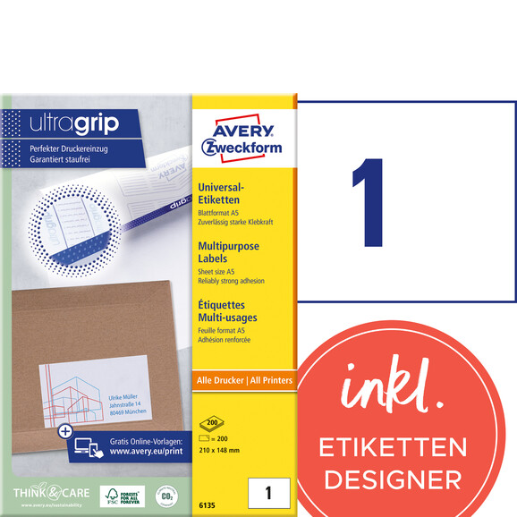 Kopieretiketten ZWF weiss A5 210x148mm, Art.-Nr. 6135ZWF - Paterno B2B-Shop
