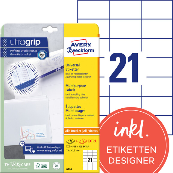 Adressetiketten ZWF 70x42,3 mm, Art.-Nr. 6174ZWF - Paterno B2B-Shop